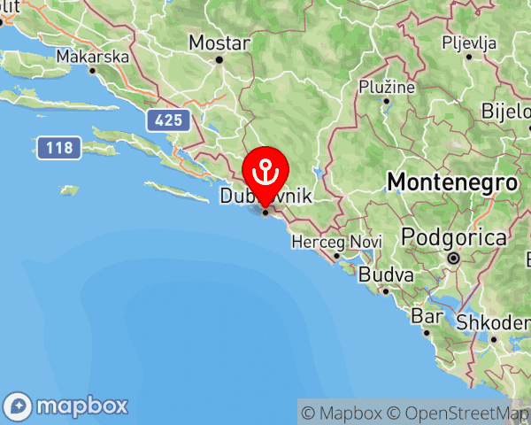 Dubrovnik location map showing coastline and surrounding area