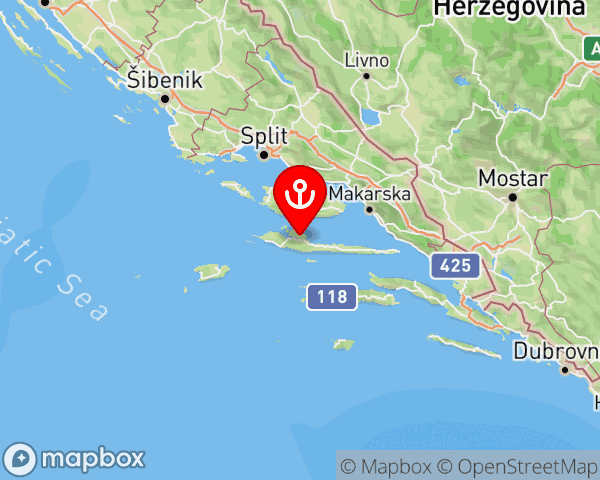 Hvar location map showing coastline and surrounding area