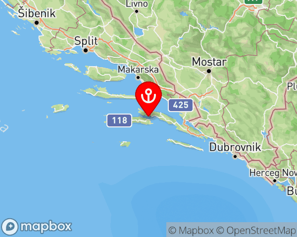 Korčula location map showing coastline and surrounding area