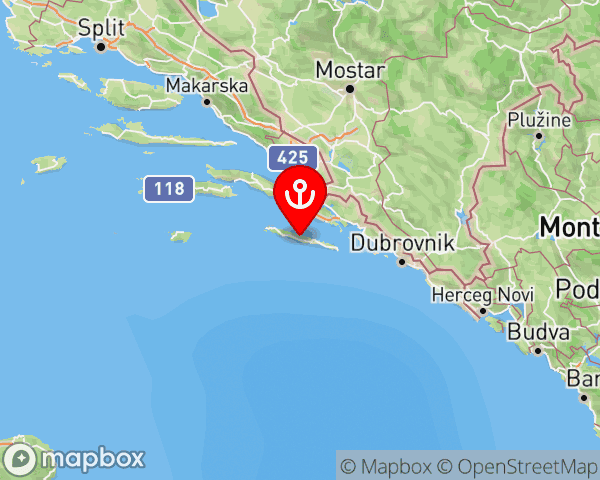 Mljet location map showing coastline and surrounding area