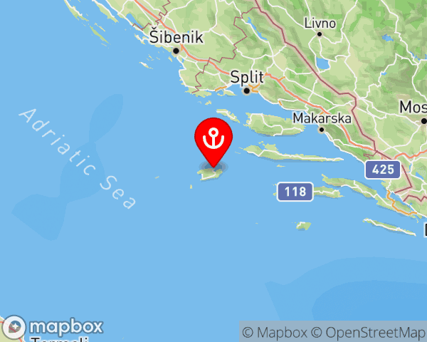 Vis location map showing coastline and surrounding area